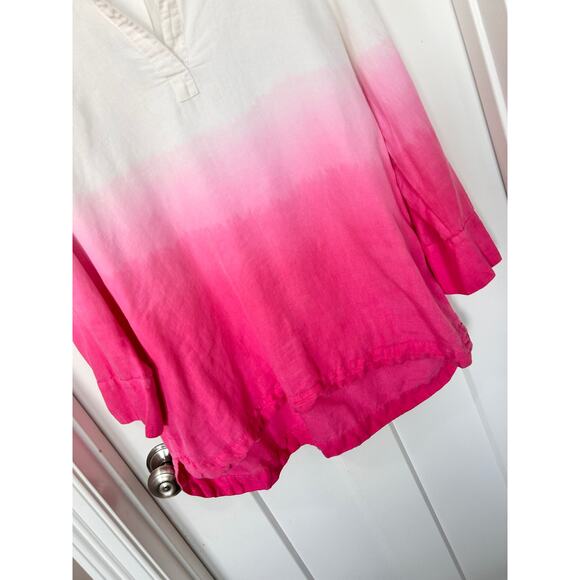 Vineyard Vines Ombre Lucaya Tunic Top Linen Cotton Blend White Pink Size Large - Picture 4 of 9
